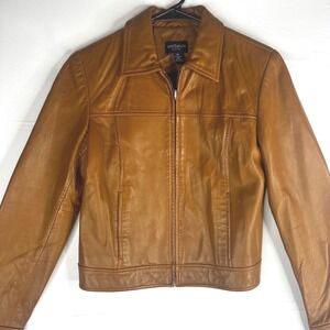 Ann Taylor Cognac Brown Buttery Leather Jacket Full Zip SP Coastal Cowgirl Boho